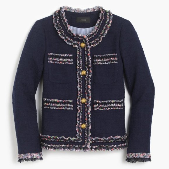 J. Crew Jackets & Blazers - J. Crew Navy Tweed Lady Jacket Liberty Trim 8 NWT